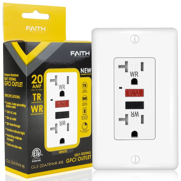 Faith 20A Outdoor GFCI Outlets, WR and TR, Ground Fault Circuit Interrupter w/ Wall Plate, White GLS-20ATRWR-RB - main
